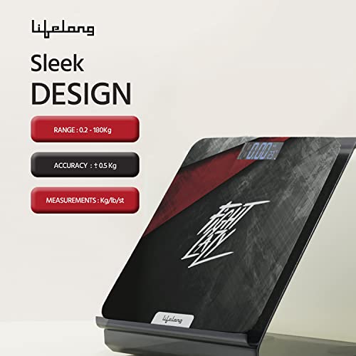Lifelong ActiveFlex Weighing Scale (Fight Lazy Series LLWS45- Active Black)|Digital Weight Machine for Body Weight|Thick Tempered Glass with LCD Display|Bathroom Weighing Scale - Image 4