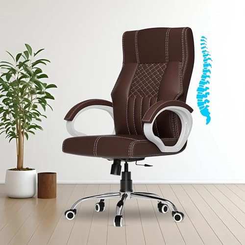 FUGO FG21 Orthopedic Boss Chair with 3-Years Warranty, Executive Office Chair Ergonomic High-Back Chair-Cushioned Seat & Armrests, Metal Base, Rocking Movement (Brown)