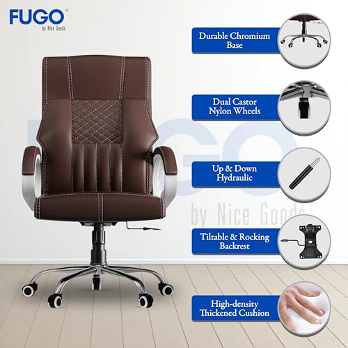 FUGO FG21 Orthopedic Boss Chair with 3-Years Warranty, Executive Office Chair Ergonomic High-Back Chair-Cushioned Seat & Armrests, Metal Base, Rocking Movement (Brown) - Image 6