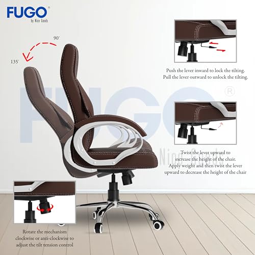 FUGO FG21 Orthopedic Boss Chair with 3-Years Warranty, Executive Office Chair Ergonomic High-Back Chair-Cushioned Seat & Armrests, Metal Base, Rocking Movement (Brown) - Image 7