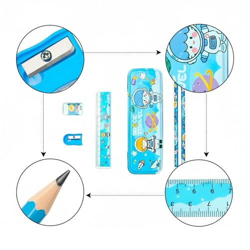 Crackles Stationary Kit for Boys and Girls with Pencil,Scale,Eraser Sharpener and Pencil Box - Stationary Kit Set for Girls/Boys Birthday Gift (Multicolor and Prints)- Pack of 6 - Image 3