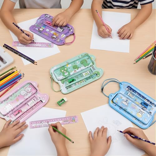 Crackles Stationary Kit for Boys and Girls with Pencil,Scale,Eraser Sharpener and Pencil Box - Stationary Kit Set for Girls/Boys Birthday Gift (Multicolor and Prints)- Pack of 6 - Image 4