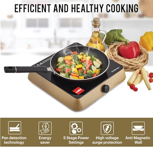 Cello Induction Cooker Blazing 600+ | 1800 Watt Induction Cooktop | 2-in-1 knob design with Grade Crystal Shiny Glass Plate | Compact and Portable | Multi-Purpose Use | Golden - Image 4