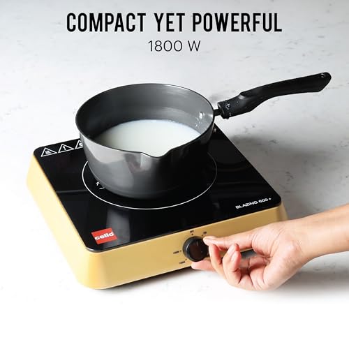 Cello Induction Cooker Blazing 600+ | 1800 Watt Induction Cooktop | 2-in-1 knob design with Grade Crystal Shiny Glass Plate | Compact and Portable | Multi-Purpose Use | Golden - Image 5