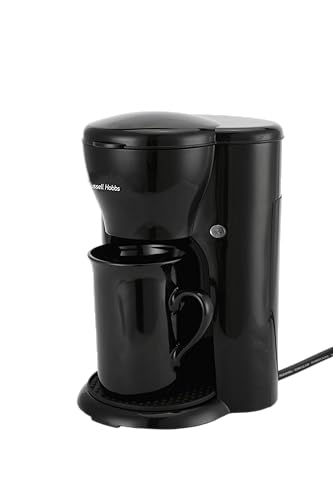Russell Hobbs Quiet Brew 1 Cup Coffee Maker | 300W, 0.125L Capacity, Fast Brewing in Under 3 Minutes | Includes Ceramic Cup & Permanent Filter | Compact Design, Anti-Slip Coaster | 2-Year Warranty