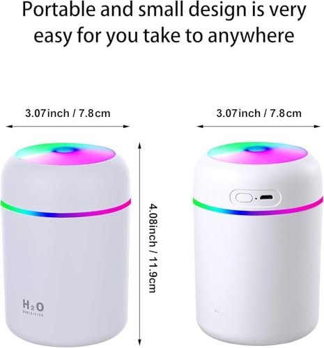 H₂O Air HUMIDIFIER for Bedroom | Portable Cool Mist Mini Humidifierr with Color Changing LED Light | Quiet USB Aroma Diffuser for Home, Office & Car | Relaxing Ambience (H₂O Humidifier) - Image 3