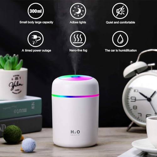 H₂O Air HUMIDIFIER for Bedroom | Portable Cool Mist Mini Humidifierr with Color Changing LED Light | Quiet USB Aroma Diffuser for Home, Office & Car | Relaxing Ambience (H₂O Humidifier) - Image 6