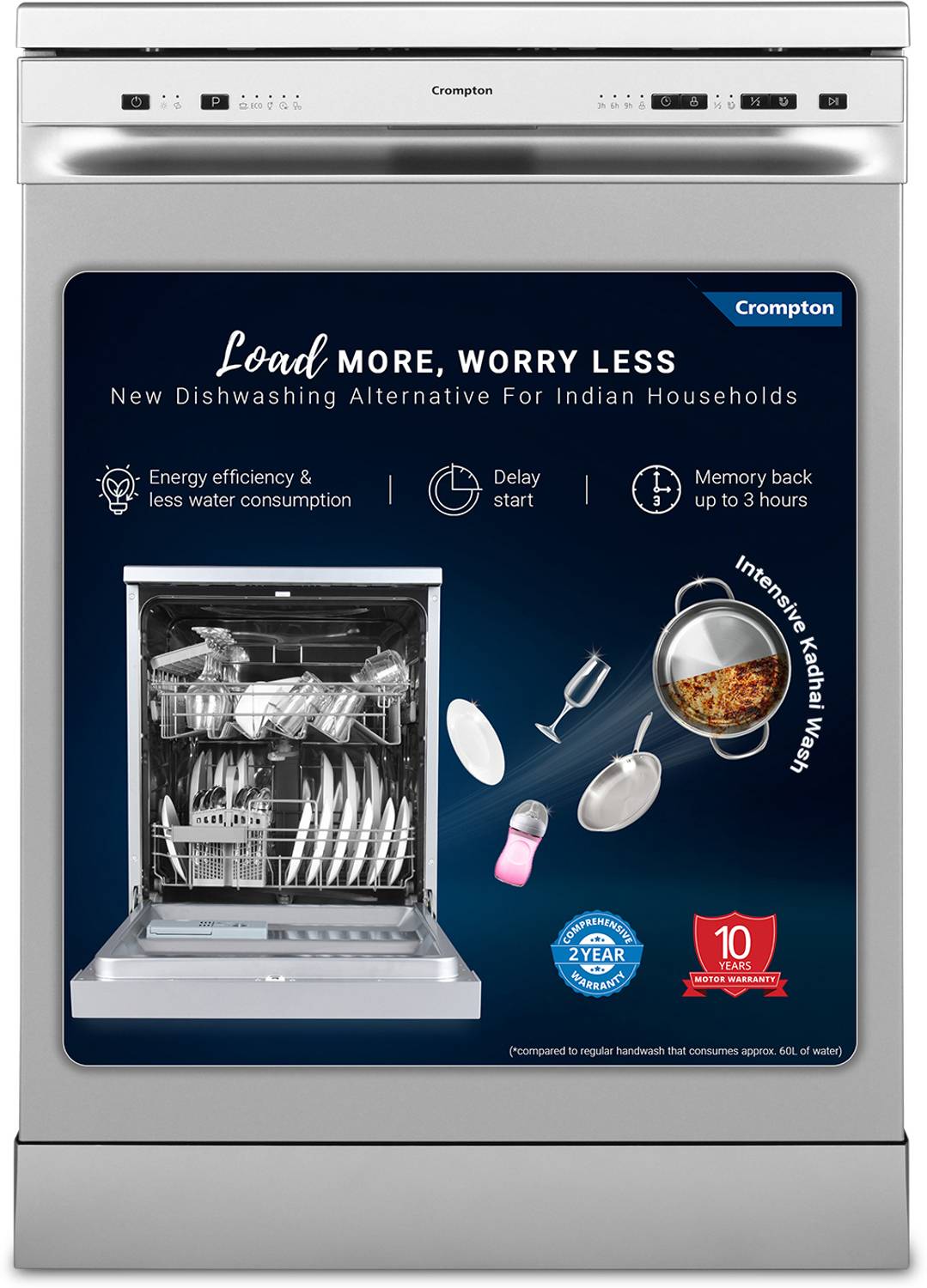 Crompton Crompton FS-DWVOA13PS-ENT Free Standing 13 Place Settings Dishwasher