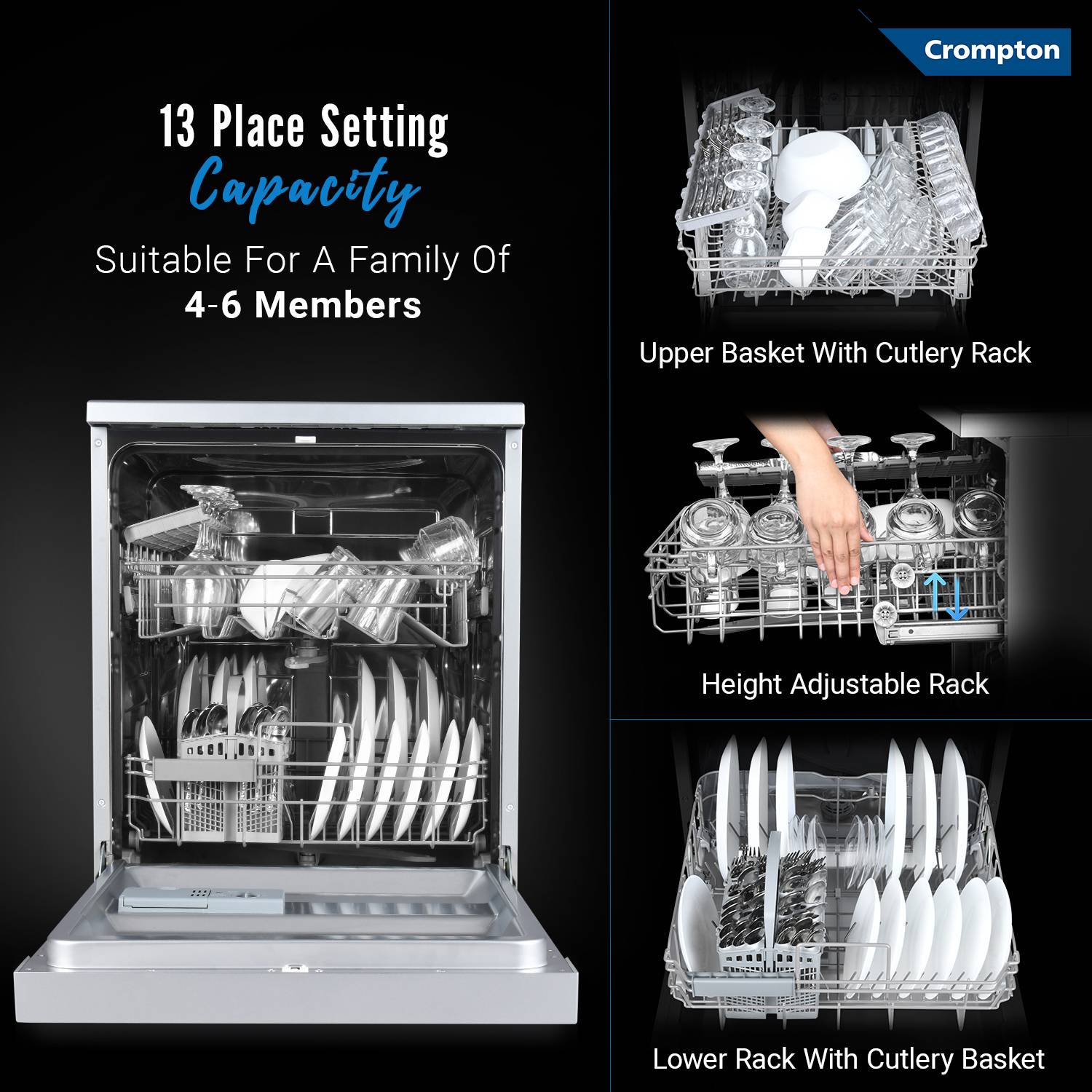 Crompton Crompton FS-DWVOA13PS-ENT Free Standing 13 Place Settings Dishwasher - Image 3