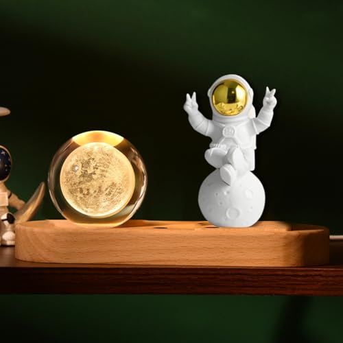One94Store 3D Crystal Moon Lamp – Engraved LED Light with Astronaut, USB-Powered Table Lamp, Wooden Base, Romantic Home & Office Décor, Bedroom, Anniversary, Birthday Gift (Warm White)