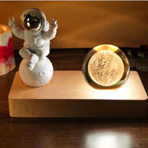 One94Store 3D Crystal Moon Lamp – Engraved LED Light with Astronaut, USB-Powered Table Lamp, Wooden Base, Romantic Home & Office Décor, Bedroom, Anniversary, Birthday Gift (Warm White) - Image 6