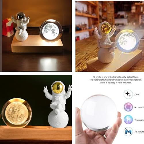 One94Store 3D Crystal Moon Lamp – Engraved LED Light with Astronaut, USB-Powered Table Lamp, Wooden Base, Romantic Home & Office Décor, Bedroom, Anniversary, Birthday Gift (Warm White) - Image 7