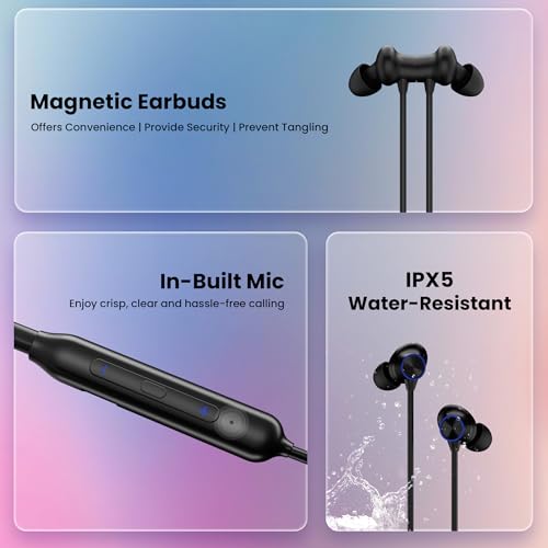 HAMMER Splendor in Ear Bluetooth Neckband with Magnetic Earbuds, Deep Bass, Built-in Mic, Upto 30 Hrs Playtime, BT 5.4, Type-C Charging Port (Black) - Image 4
