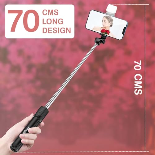 Kratos 28 Inch Selfie Stick Tripod Stand with Light, 3-in-1 Multifunctional Design, Rechargeable LED Light with Two Brightness Levels with Bluetooth Remote for Makeup, Selfie & Photoshoot - Image 4