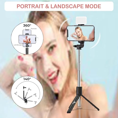 Kratos 28 Inch Selfie Stick Tripod Stand with Light, 3-in-1 Multifunctional Design, Rechargeable LED Light with Two Brightness Levels with Bluetooth Remote for Makeup, Selfie & Photoshoot - Image 5