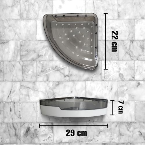 IBELL Bathroom Corner Shelf Without Drilling, Adhesive Wall Mounted Corner Rack for Bathroom Organizer, ABS Plastic Shower Shelf for Toiletries, Kitchen & Washroom Storage (Black & White, 1 Pc) - Image 2