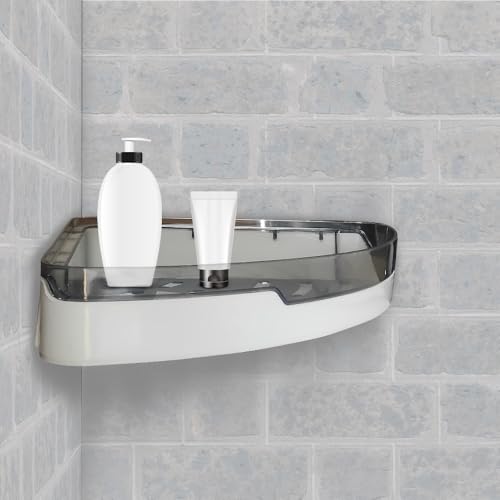 IBELL Bathroom Corner Shelf Without Drilling, Adhesive Wall Mounted Corner Rack for Bathroom Organizer, ABS Plastic Shower Shelf for Toiletries, Kitchen & Washroom Storage (Black & White, 1 Pc) - Image 6