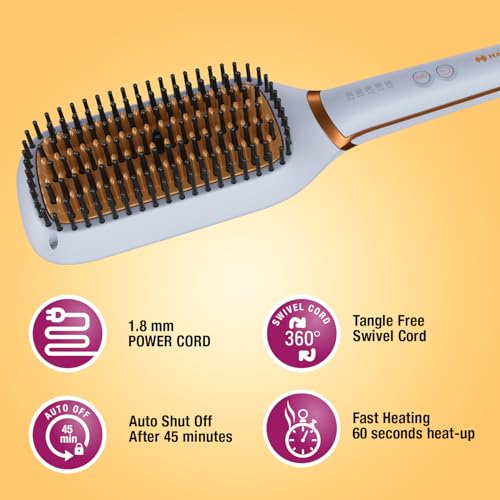 Havells Keratin Infused Hair Straightener Brush With Temperature Control For All Hair Types|Auto Shut off After 45 Minutes| 1.8mm Swivel Cord |2 Years Guarantee| HS6000 - Image 4