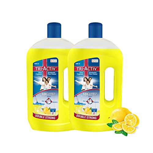 Tri-Activ Double Strong Disinfectant Floor Cleaner | Half Cap Only | 10X Cleaning with 99.9% Germ kill | Citrus Fragrance - Pack of 2 (1000ml x 2 Units)