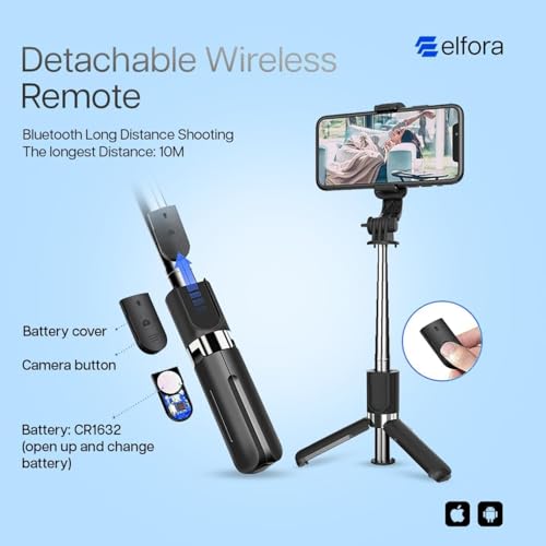 Elfora Bluetooth Selfie Stick Tripod Stand with 360 Degree Adjustable Compatible for iPhone and Android Smartphones, Perfect for Capturing Stunning Photos, Vlog and Photoshoot 90cm (Black) - Image 5