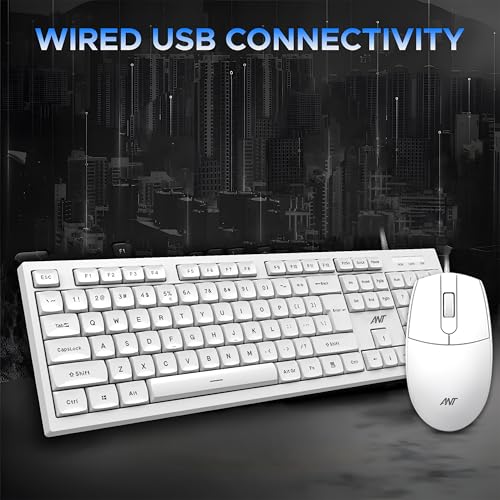 Ant MASTER10 Full Size Wired Combo Keyboard and Mouse Set, 104 Keys, 6 Anti-Ghosting, Membrane Switch, 3D Optical Mouse, 1200 DPI, USB Plug & Play, for Windows, Mac, Linux – White - Image 2