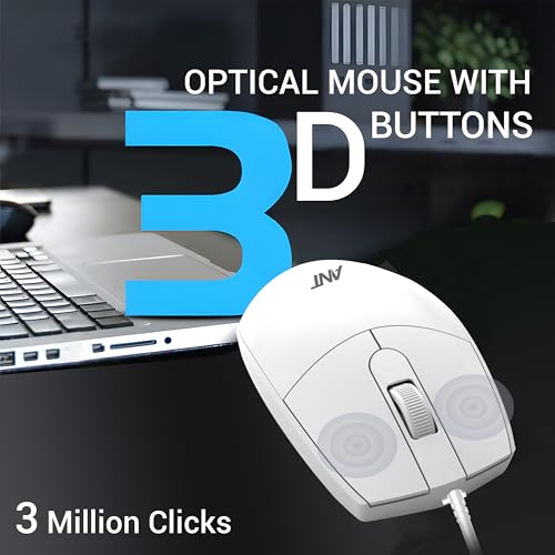 Ant MASTER10 Full Size Wired Combo Keyboard and Mouse Set, 104 Keys, 6 Anti-Ghosting, Membrane Switch, 3D Optical Mouse, 1200 DPI, USB Plug & Play, for Windows, Mac, Linux – White - Image 3