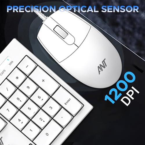 Ant MASTER10 Full Size Wired Combo Keyboard and Mouse Set, 104 Keys, 6 Anti-Ghosting, Membrane Switch, 3D Optical Mouse, 1200 DPI, USB Plug & Play, for Windows, Mac, Linux – White - Image 5