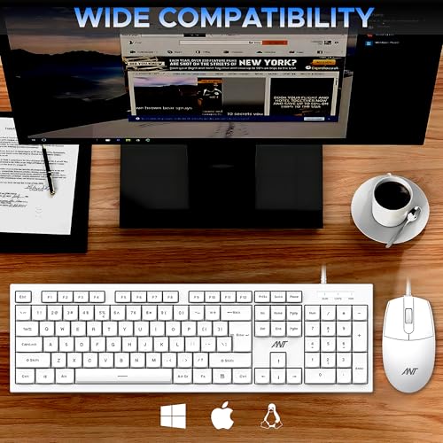 Ant MASTER10 Full Size Wired Combo Keyboard and Mouse Set, 104 Keys, 6 Anti-Ghosting, Membrane Switch, 3D Optical Mouse, 1200 DPI, USB Plug & Play, for Windows, Mac, Linux – White - Image 7
