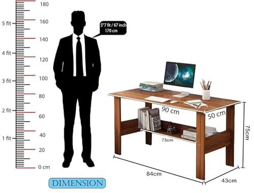 Lukzer Engineered Wood Computer Desk with One Tier Shelves | ST-004/Oak Brown | Laptop Study Table for Office Home Workstation Writing Modern Desk (90 x 50 x 75 cm) - Image 3