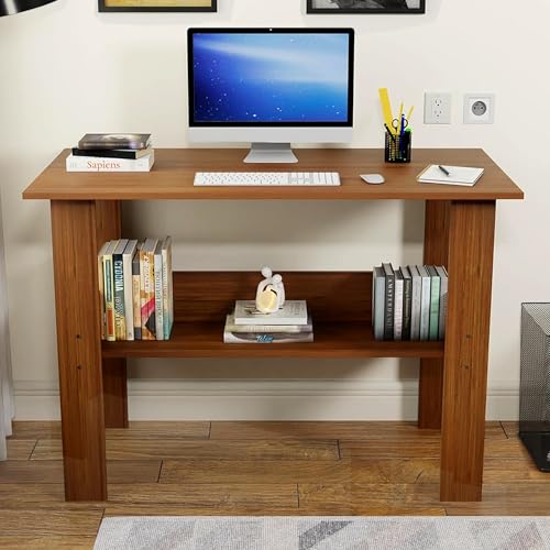 Lukzer Engineered Wood Computer Desk with One Tier Shelves | ST-004/Oak Brown | Laptop Study Table for Office Home Workstation Writing Modern Desk (90 x 50 x 75 cm) - Image 6