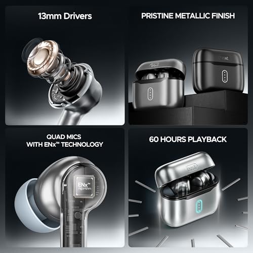 Boat Airdopes 141 Pro Buds, 13mm Drivers, Metallic Finish, 60HRS Battery, 4Mics ENx, Fast Charge, IPX5, v5.3 Bluetooth TWS in Ear Earbuds Wireless Earphones with mic (Surfer Silver) - Image 3