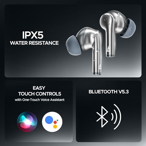 Boat Airdopes 141 Pro Buds, 13mm Drivers, Metallic Finish, 60HRS Battery, 4Mics ENx, Fast Charge, IPX5, v5.3 Bluetooth TWS in Ear Earbuds Wireless Earphones with mic (Surfer Silver) - Image 5