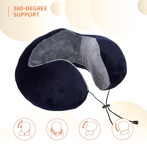 Amazon Basics Premium Travel Neck Pillow + Sleeping Eye Mask Combo with Portable Bag| Ergonomic | Orthopedic Support | Super Soft Fabric | Ideal for Flight, Car & Travel Comfort (Navy Blue & Gray) - Image 3