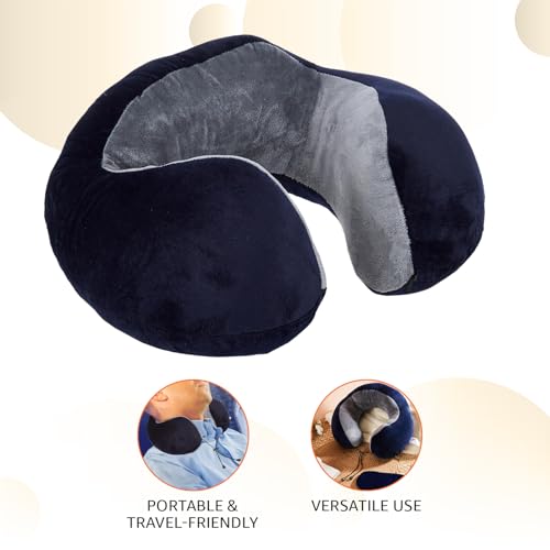 Amazon Basics Premium Travel Neck Pillow + Sleeping Eye Mask Combo with Portable Bag| Ergonomic | Orthopedic Support | Super Soft Fabric | Ideal for Flight, Car & Travel Comfort (Navy Blue & Gray) - Image 4