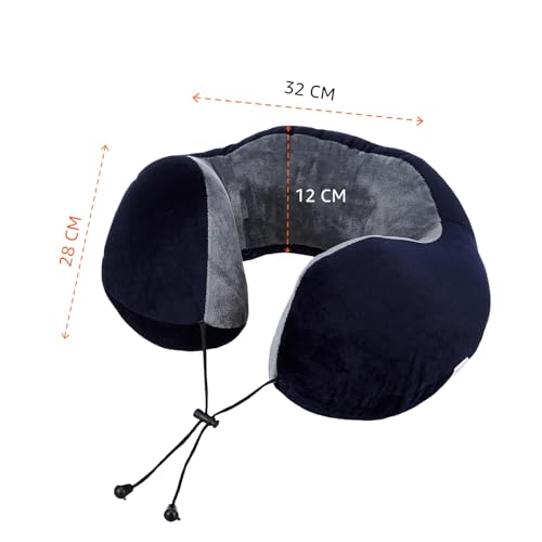 Amazon Basics Premium Travel Neck Pillow + Sleeping Eye Mask Combo with Portable Bag| Ergonomic | Orthopedic Support | Super Soft Fabric | Ideal for Flight, Car & Travel Comfort (Navy Blue & Gray) - Image 6