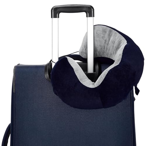 Amazon Basics Premium Travel Neck Pillow + Sleeping Eye Mask Combo with Portable Bag| Ergonomic | Orthopedic Support | Super Soft Fabric | Ideal for Flight, Car & Travel Comfort (Navy Blue & Gray) - Image 7