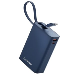 Ambrane 20000mAh Pocket Compact Power Bank with Built-in Type-C Cable | 22.5W Fast Charge PD & USB Output | Dual Device Charging | Portable Charger for iPhone & Android Phones & Other Devices (Blue)