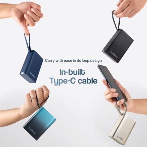 Ambrane 20000mAh Pocket Compact Power Bank with Built-in Type-C Cable | 22.5W Fast Charge PD & USB Output | Dual Device Charging | Portable Charger for iPhone & Android Phones & Other Devices (Blue) - Image 4