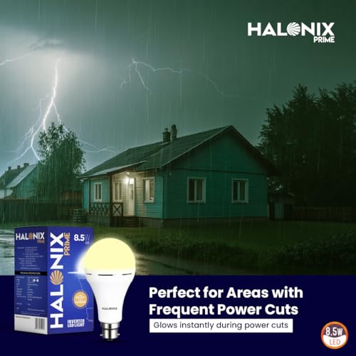 Halonix 8.5W Rechargeable Emergency Inverter LED Bulb | Emergency Light | Upto 4 Hours Battery | B22D | 1 Year - Warranty (Pack of 1, Warm Yellow) - Image 2