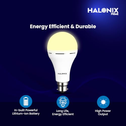 Halonix 8.5W Rechargeable Emergency Inverter LED Bulb | Emergency Light | Upto 4 Hours Battery | B22D | 1 Year - Warranty (Pack of 1, Warm Yellow) - Image 4