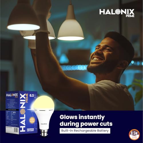 Halonix 8.5W Rechargeable Emergency Inverter LED Bulb | Emergency Light | Upto 4 Hours Battery | B22D | 1 Year - Warranty (Pack of 1, Warm Yellow) - Image 5