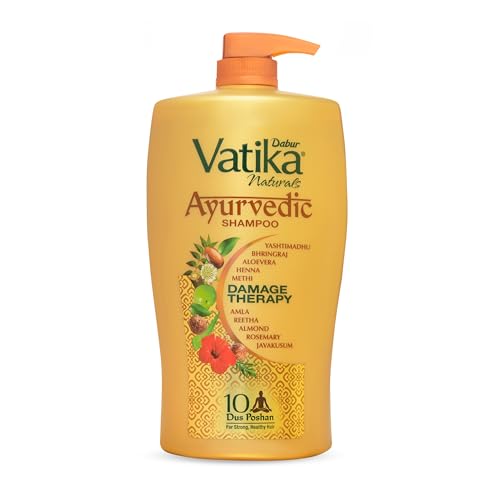 Dabur Vatika Ayurvedic Shampoo - 1 L | For Strong & Healthy Hair | No Parabens | For All Hair Types | Power of Dus Poshan for 10 Hair Problems