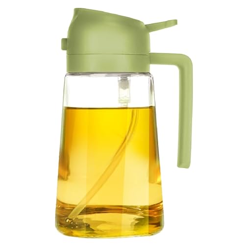 TrendPlain 16oz/470ml Olive Oil Sprayer for Cooking - 2 in 1 Olive Oil Dispenser for Kitchen Gadgets, Air Fryer, Salad, and BBQ - Green, Glass