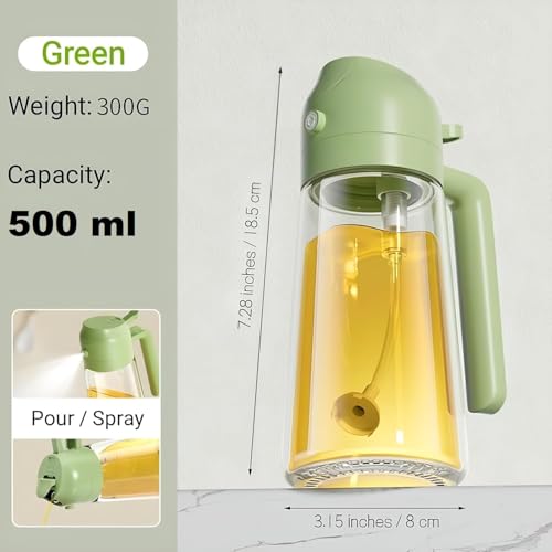 TrendPlain 16oz/470ml Olive Oil Sprayer for Cooking - 2 in 1 Olive Oil Dispenser for Kitchen Gadgets, Air Fryer, Salad, and BBQ - Green, Glass - Image 3