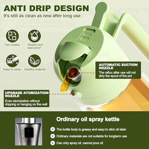 TrendPlain 16oz/470ml Olive Oil Sprayer for Cooking - 2 in 1 Olive Oil Dispenser for Kitchen Gadgets, Air Fryer, Salad, and BBQ - Green, Glass - Image 5