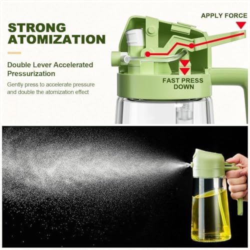 TrendPlain 16oz/470ml Olive Oil Sprayer for Cooking - 2 in 1 Olive Oil Dispenser for Kitchen Gadgets, Air Fryer, Salad, and BBQ - Green, Glass - Image 6