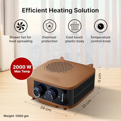 The Better Home Fumato 2000 W Room Heater (Fan-Blower) | Portable Heater for Bedroom & Home | Dual Placement Vertical/Horizontal | Thermal Cut-Out + Fuse Safety | Brown | 1-Year Warranty - Image 4