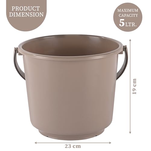 Heart Home Bucket | Plastic Bucket for Mopping | Bucket for Cleaning | Storage Container Bucket | Water Storage Bucket | Bathroom Bucket | Plain Bucket | 5 LTR | Brown - Image 4
