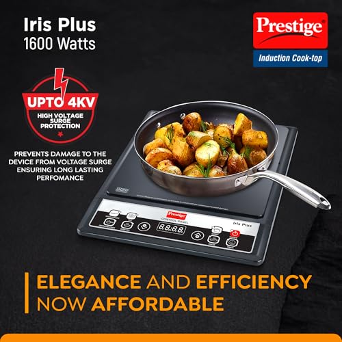 Prestige Iris Plus 1600 Watts Induction Cooktop | 4KV Surge Protection | 6 Preset Indian Menu Options & Timer | Soft Touch Button | Easy to Clean | Portable | 1Y Warranty | Black | BIS Certified - Image 3