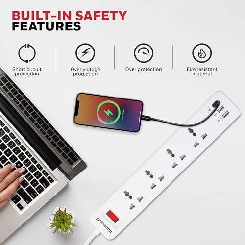 Honeywell 4 Outlet Extension Board with Master Switch, 6 Amps, 250V, 3xUSB, 4 International Sockets, Pure Copper, 6 Advanced Safety Features, 2 Mtr Power Cord, BIS Certified, 1 yr Warranty - Image 4
